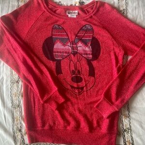 Disney Red Crew Neck Minnie Mouse Sweater Shirt